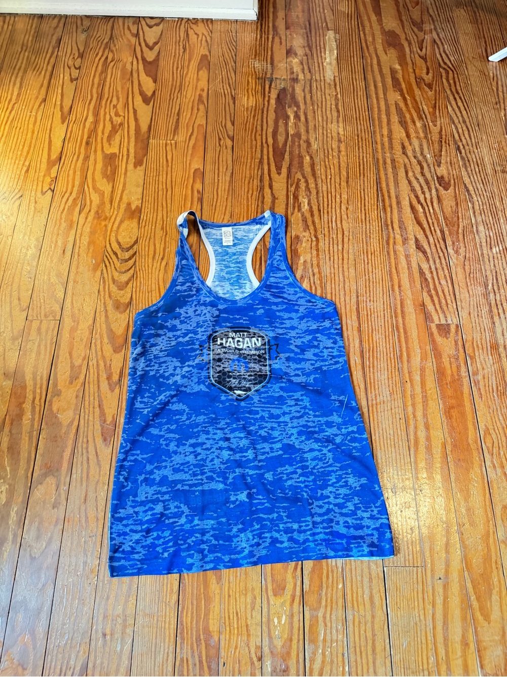 Blue Camouflage Racerback Tank with Matt Hagan NHRA Logo